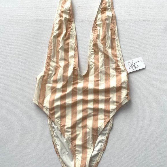 Dippin Daisy's Striped Swimsuit Rose Pale  / Off White - Picture 1 of 4